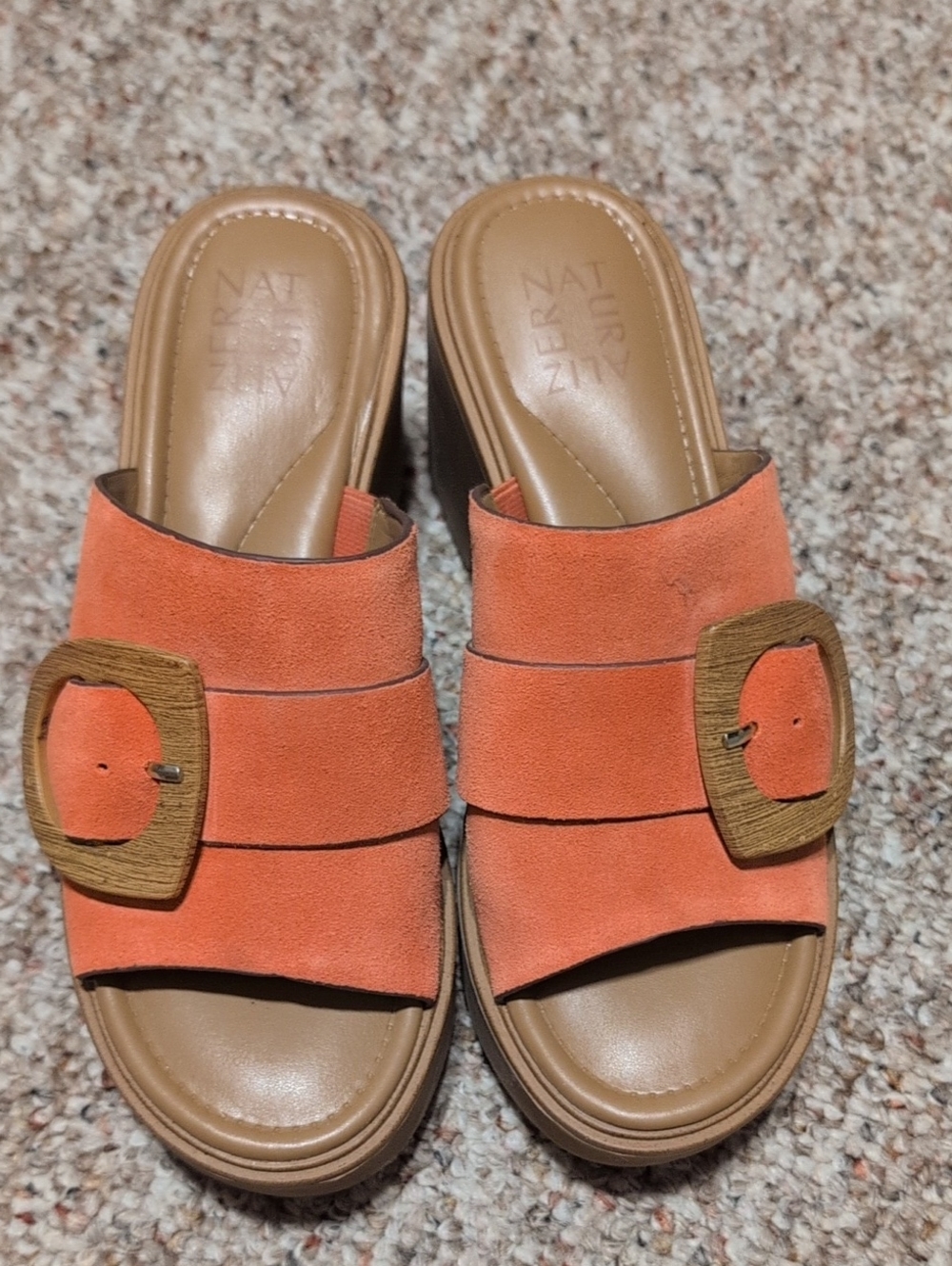 Naturalizer Coral Suede Slide Mules with Wood-Look Buckle